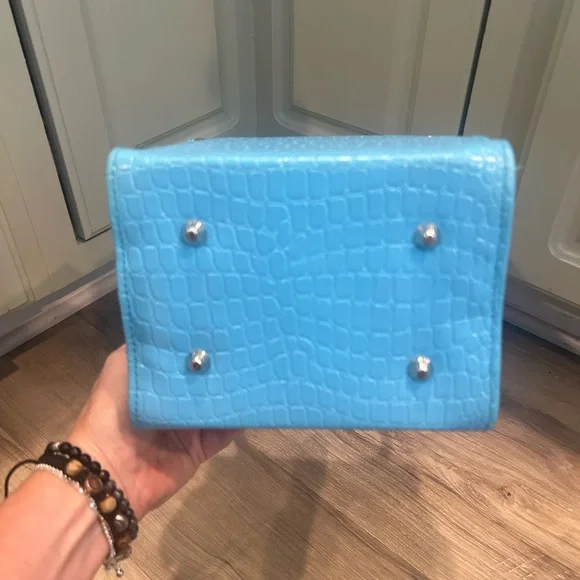 tru brand aqua blue Crocodile-Embossed style Women's box bag - Picture 7 of 14